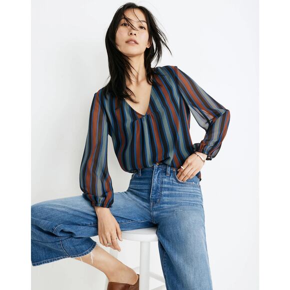 Madewell Tops - Madewell Sheer-Sleeve Top in Academy Stripe